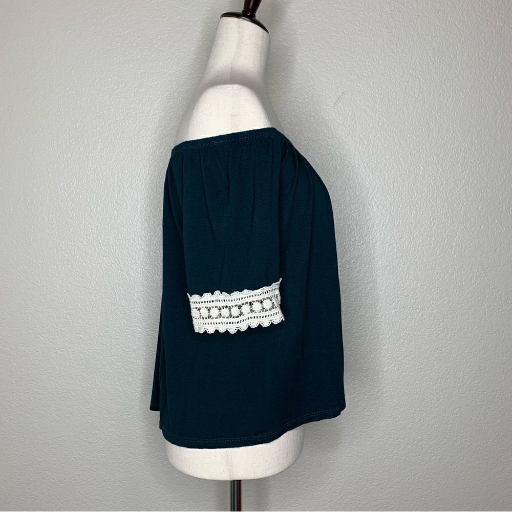 Rainbow & Cupcakes Green Crochet Trim Off Shoulder Top, Sz Small - Picture 7 of 12